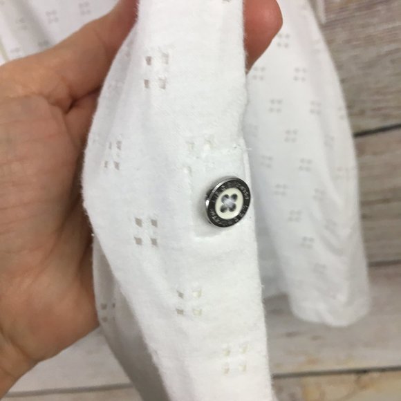 Liz Claiborne Eyelet Roll Cuff Knit Shirt Top Button Up V-Neck - Picture 5 of 12